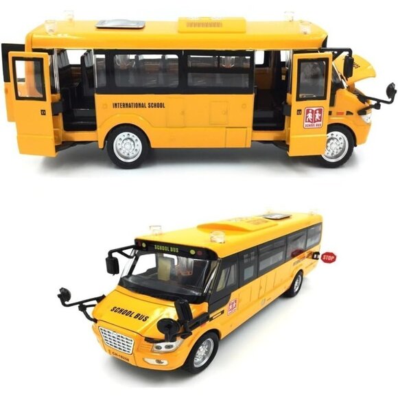9" Pull Back School Bus Sounds Die-cast Metal Toy Vehicles With  Openable Doors - Picture 2 of 6